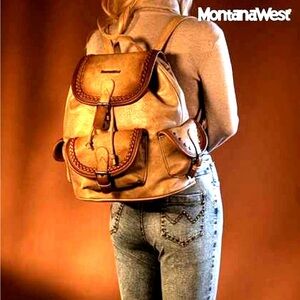 Montana West Tan Vegan Leather Backpack with Vintage Aesthetic